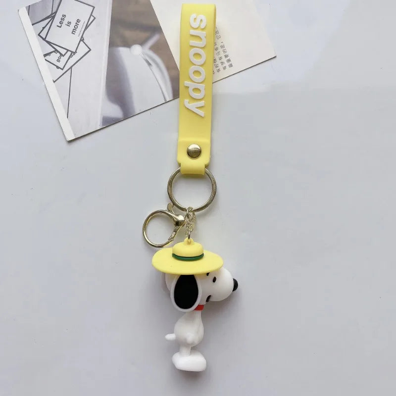Snoopy Woodstock Charlie PVC Keychain Cute Cartoon Couple Chain Soft Rubber Small Pendant Key Ring Gift Decoration Accessories