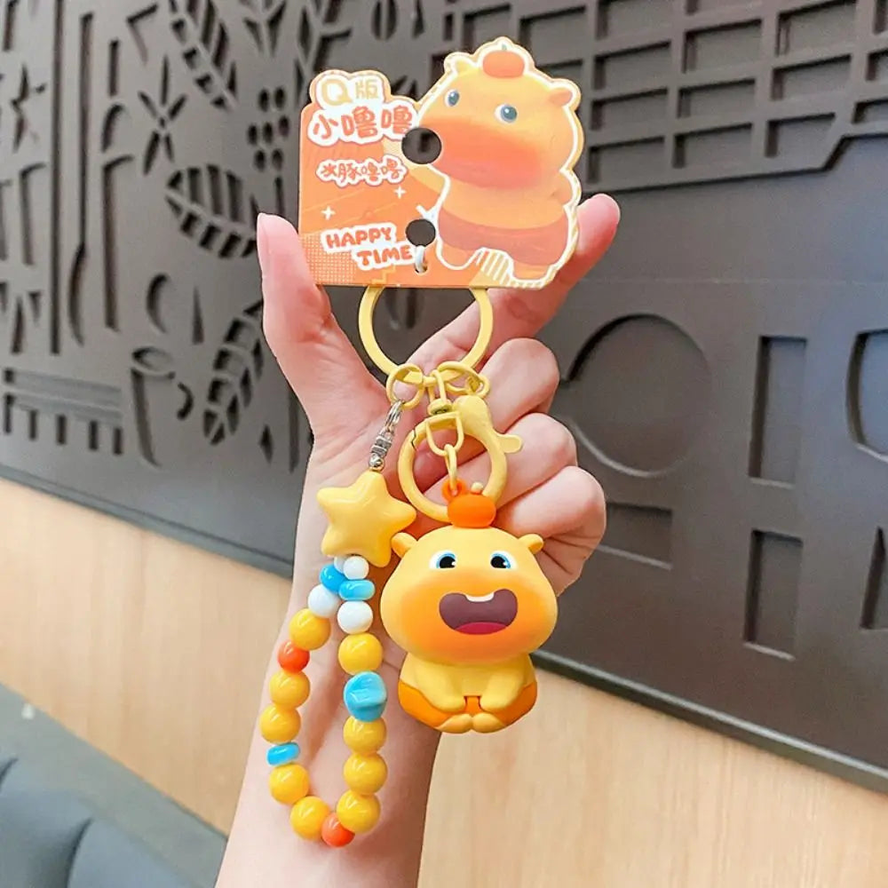 Creative PVC Capybara Key Ring Bag Charm Cute Expression Lulu Doll Keychain Q-version Beading Cartoon Phone Chain Kids