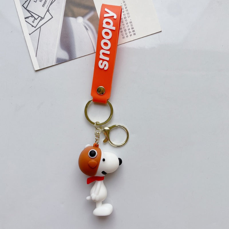 Snoopy Woodstock Charlie PVC Keychain Cute Cartoon Couple Chain Soft Rubber Small Pendant Key Ring Gift Decoration Accessories