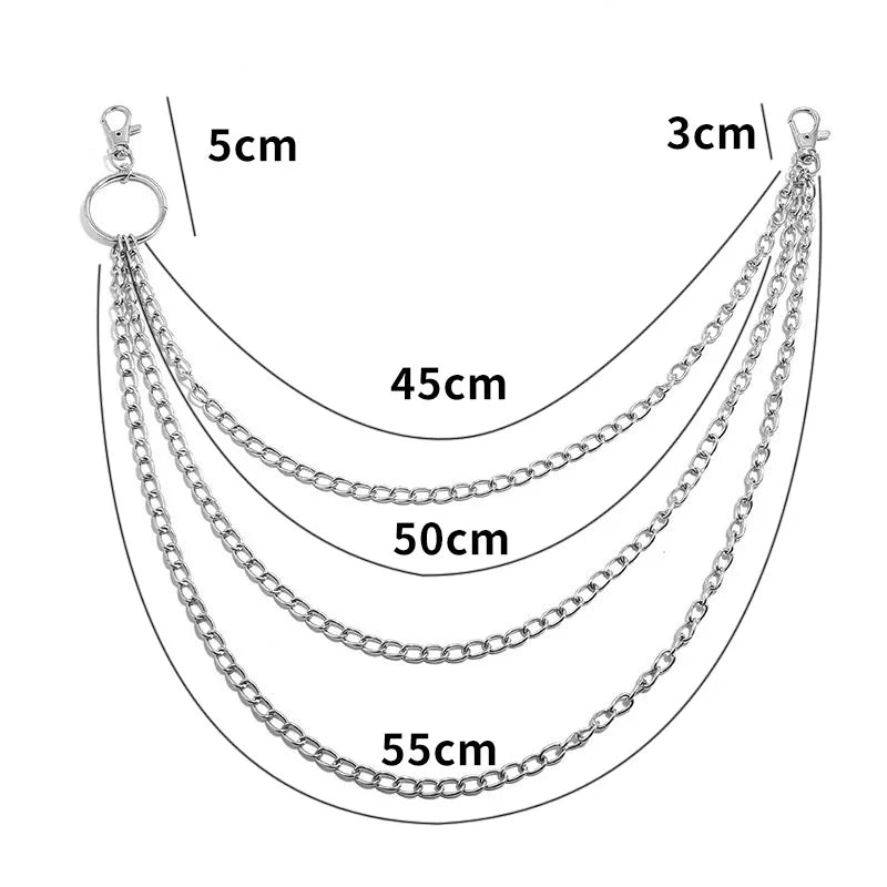 Metal Belt Chain HipHop Rock Punk Hook Trousers Pant Waist Link Metal Wallet Chain Keychain Ring Clip Keyring Jewelry