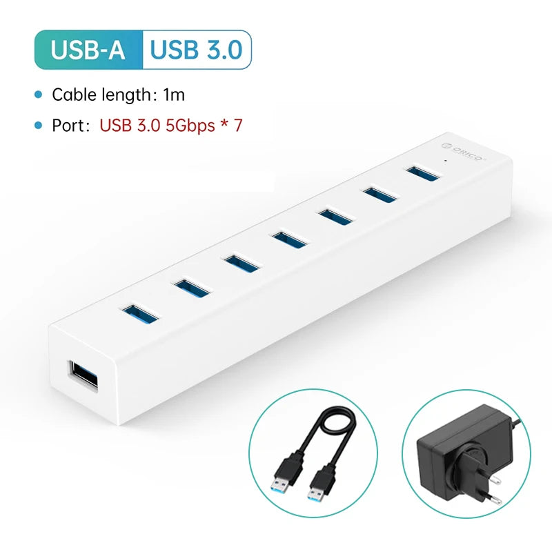 ORICO USB 3.0 Hub 7-port USB3.0 High-speed Transmission HUB Portable USB with Power Distributor Suitable for Laptop MacBook Pro