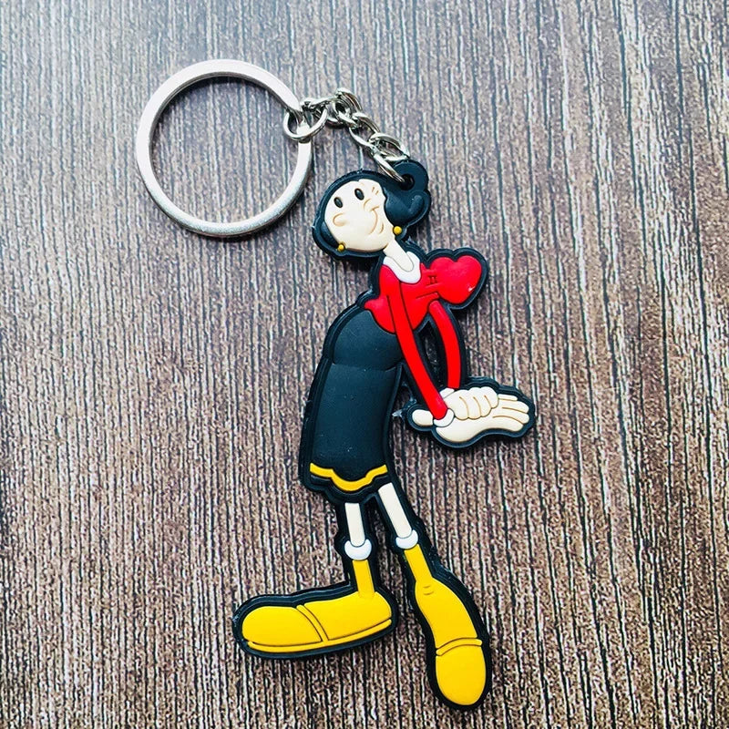 Hot Sale Popeye Sailor Cartoon PVC Key Chain Olive Oyl Bobbi Fashion Classic Anime Children's Favorite Childhood Gifts Key Ring