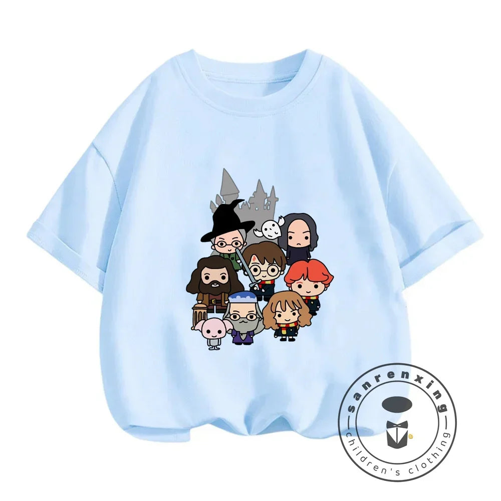 2025 Harries Children T-Shirt Magic Movie Clothes Potters Kawaii Anime Kid Boy Girl Tee Shirts Casual Tops Fashion Short Sleeve