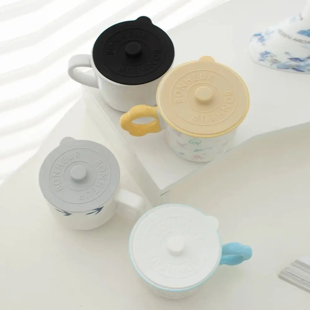 Mugs Lid With Convex Handle Silicone Glass Cup Cover Dustproof Heat-Resistant Cup Lid Universal Round Mug Sealed Cap Pantry