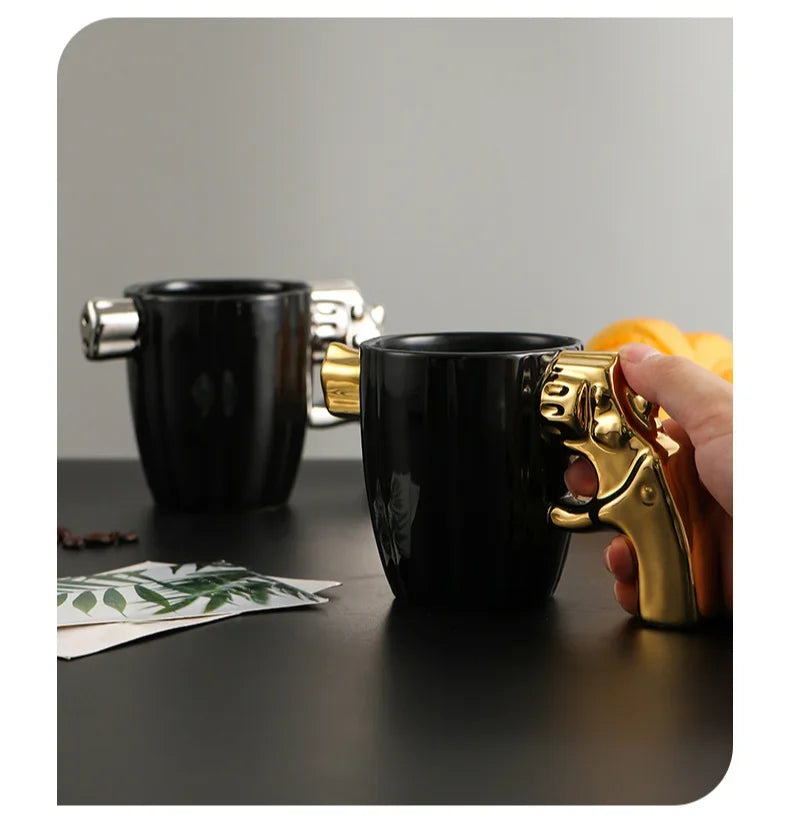 350ml Novelty Mug Revolver Handle Mug Coffee Cup Ceramic Personalized Decorations for Coffee Tea Milk 3D Mold Non-slip Glaze Cup