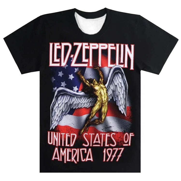 New 3D Printed Zeppelin Band Short Sleeve Shirt Sports Fashion T-shirt Men's and Women's Short Sleeve Trendy T-shirt