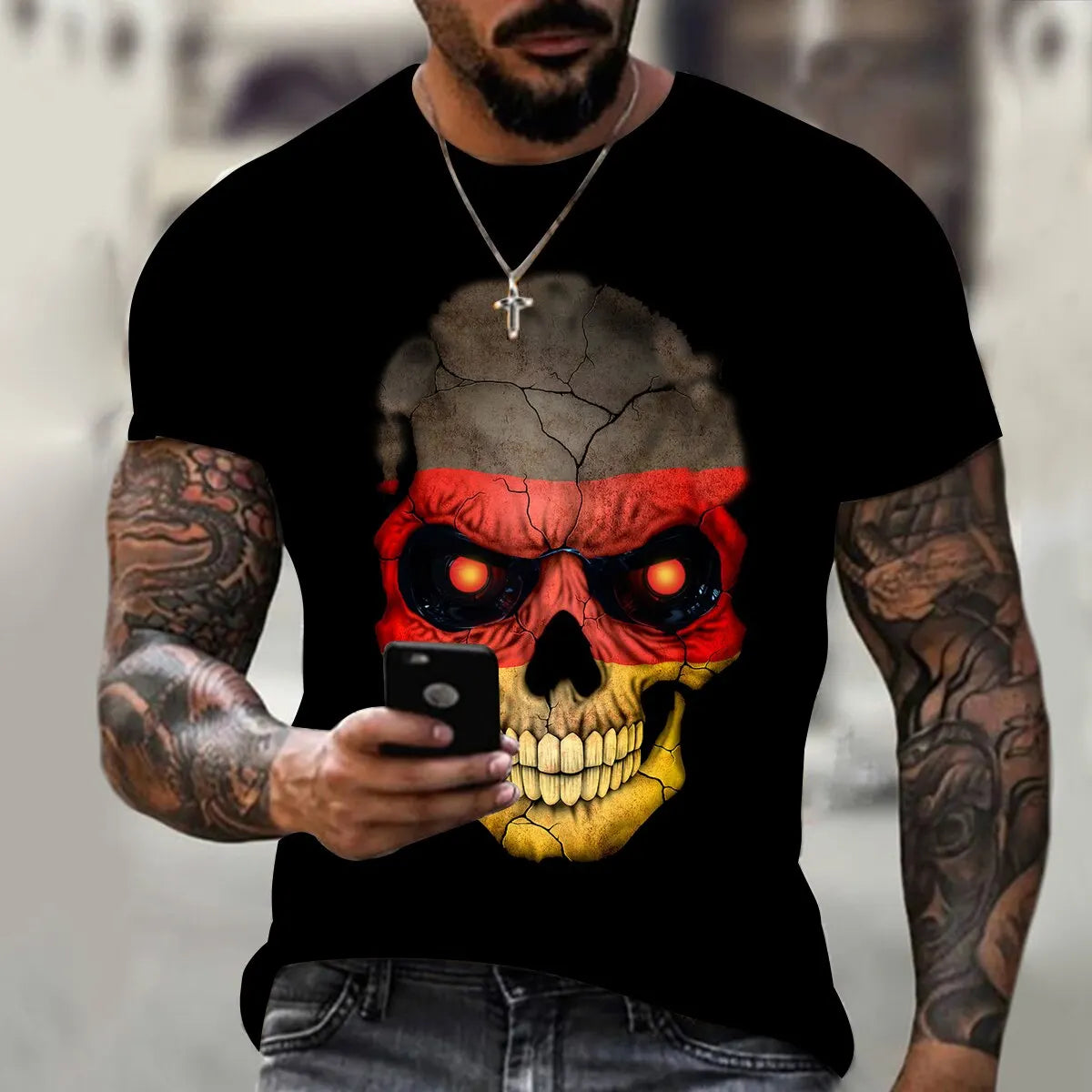 New Men's 3D Printed Short Sleeve T-Shirt with Skull Pattern Summer Vintage Men's Short Sleeve Street Casual Men's Top T-Shirt