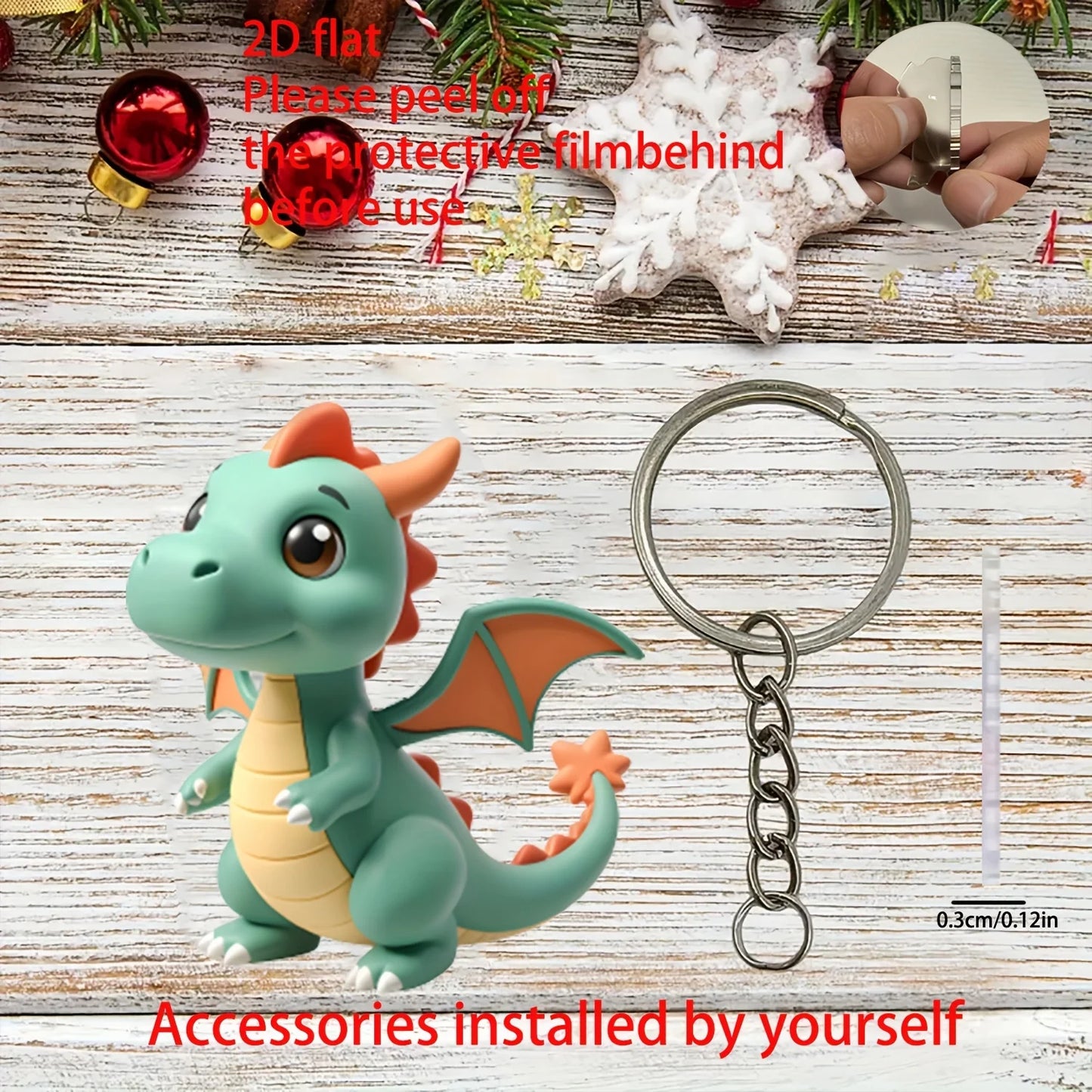 2D Green Dragon Keychain Adorable Car Pendant Acrylic Hanging Ornament Backpack Wallets Accessories Halloween Party Gift Gadget