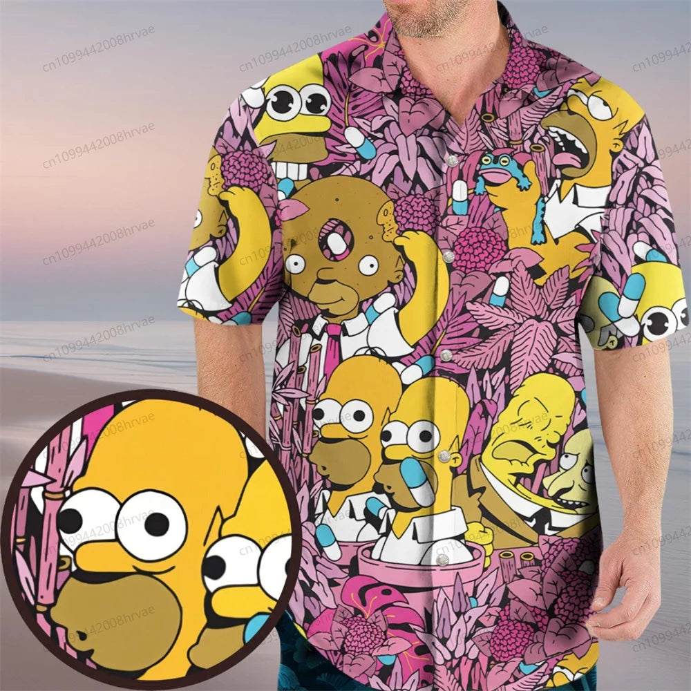 The Simpsons button down shirt, Homer Simpson in the bush shirt, Homer Hawaiian shirt, cartoon shirt for comedy lovers