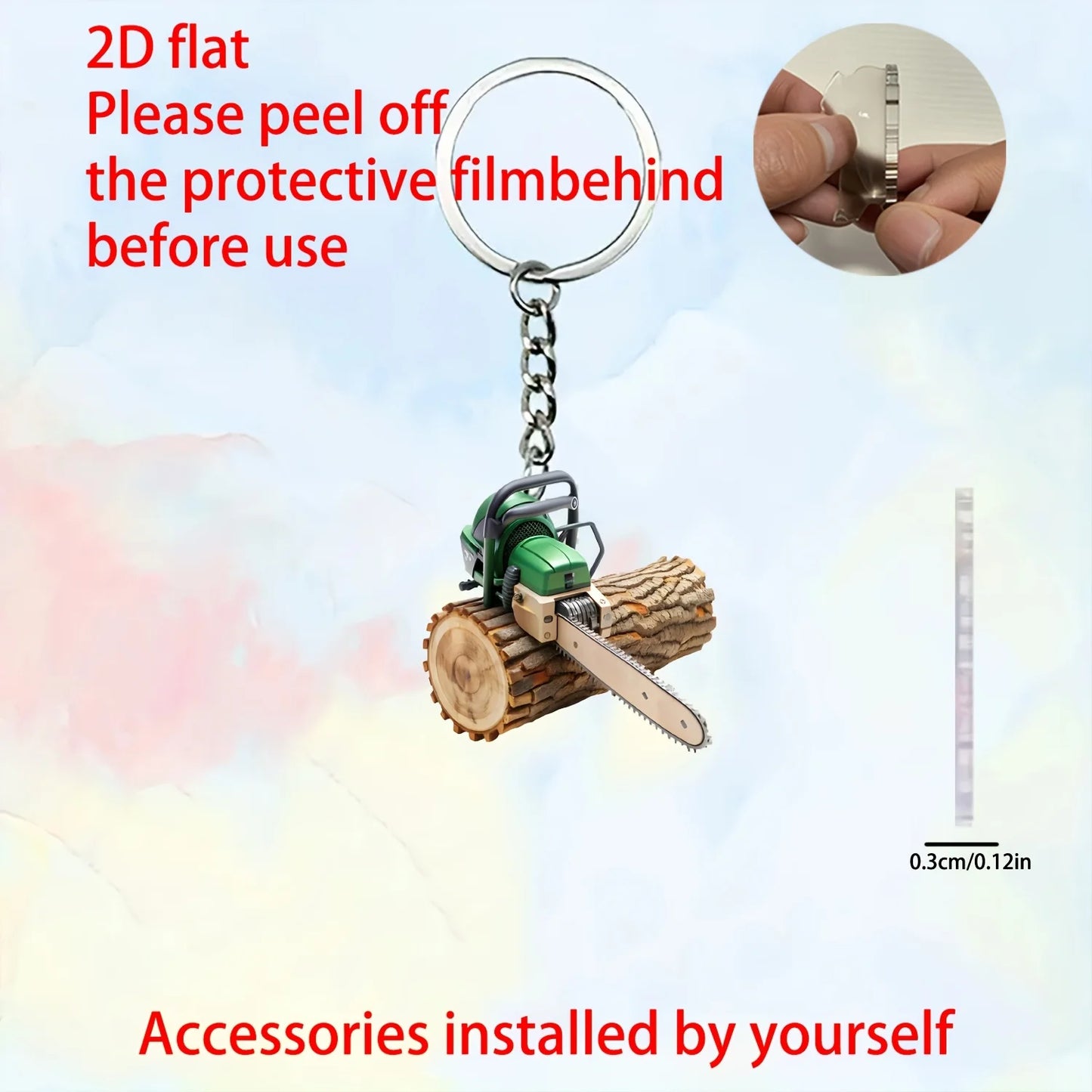 Distinctive Chainsaw Keychain 2D Individuation Pendant Flat Acrylic Ornament Hanging Decoration for Car,Bags,Party Festive,Gifts