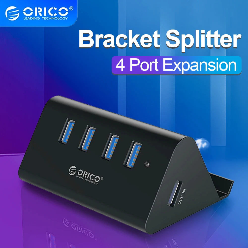 ORICO USB HUB High Speed Mini 4 Port USB 3.0 HUB for Desktop Laptop with Phone and Tablet Stand Computer Accessories Black