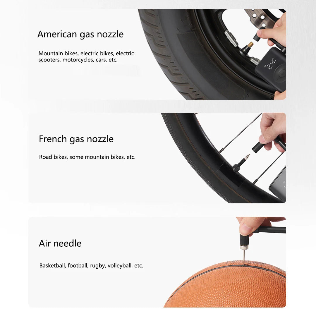 Xiaomi Mijia 2025 New Portable Air Pump 2000mAh 240g 150psi Electric Air Compressor Tire Pressure Detection Multitool Inflator