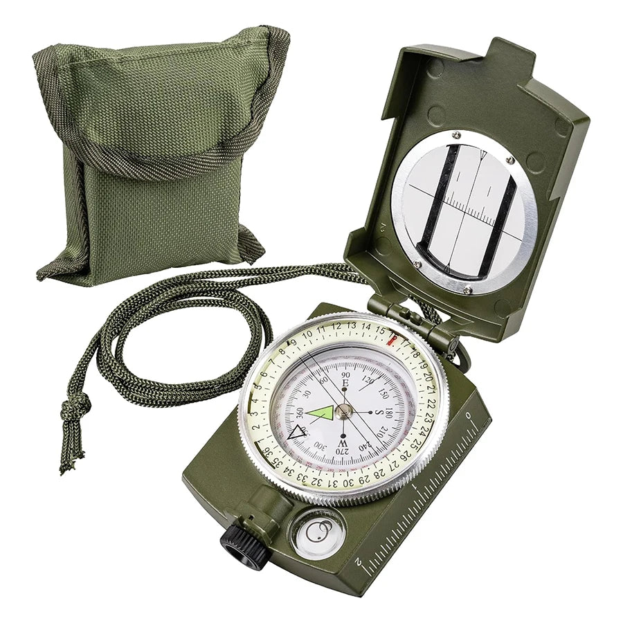 Tactical Survival Compass - Waterproof & Shockproof with Sighting Function, Carabiner & Pouch for Military Hiking Navigation