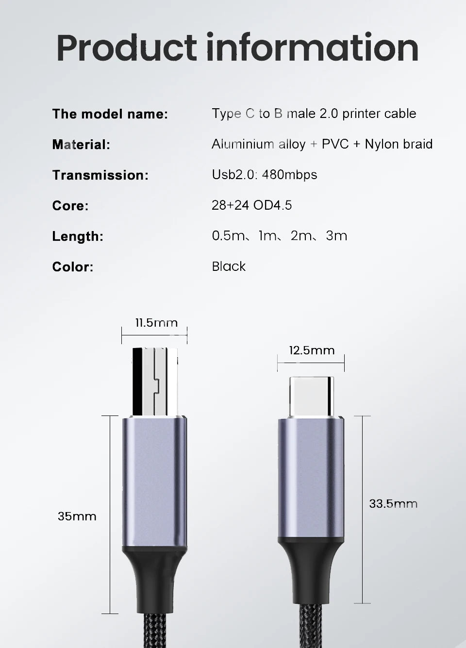 Type C to USB B 3.0 Data Cable USB C Male to USB B Male Adapte Cable For Docking Station External Hard Drivers Scanner Printer