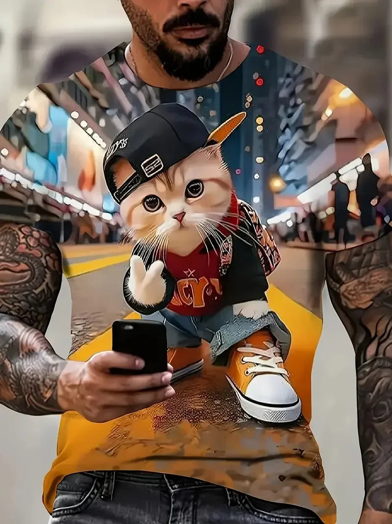 Funny Men's T-shirts Cute Cat 3D Print Tops Men Women Short Sleeve Tee Oversized Streetwear T shirt Casual Simple Men's Clothing