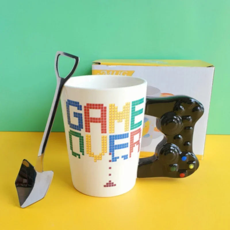 Ceramic Mugs Creative 3D Game Over Coffee Cups Student Milk Game Controller Handle Funny Mug Birthday Christmas Gamer Gift