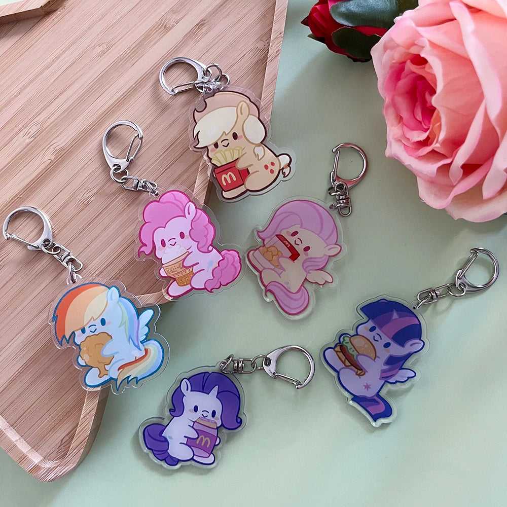 6pc  Acrylic Keychain Charm - Cute Double-Sided Backpack Gift for Couple, BFF, School Girls