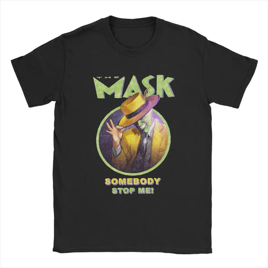 The Mask Retro Movie T Shirts for Men Pure Cotton Vintage Funny T-Shirt Jim Carrey Tee Shirt Short Sleeve Clothes Birthday Gift