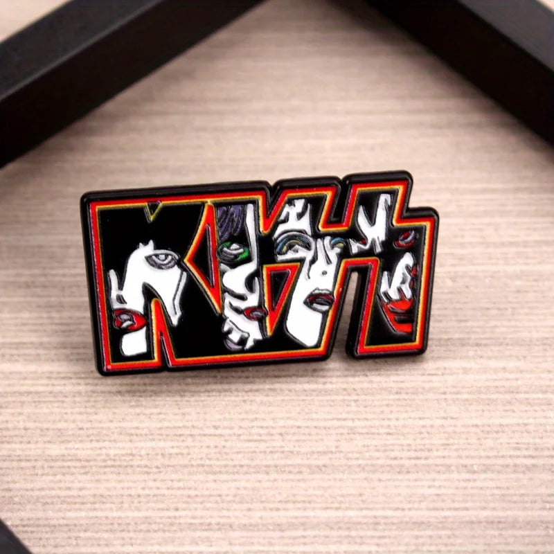 KISS Rock Band Enamel Pin - Punk Rock Style Bold Red & Black Makeup Design, Durable Alloy Music Lover Accessory