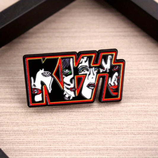 KISS Rock Band Enamel Pin - Punk Rock Style Bold Red & Black Makeup Design, Durable Alloy Music Lover Accessory