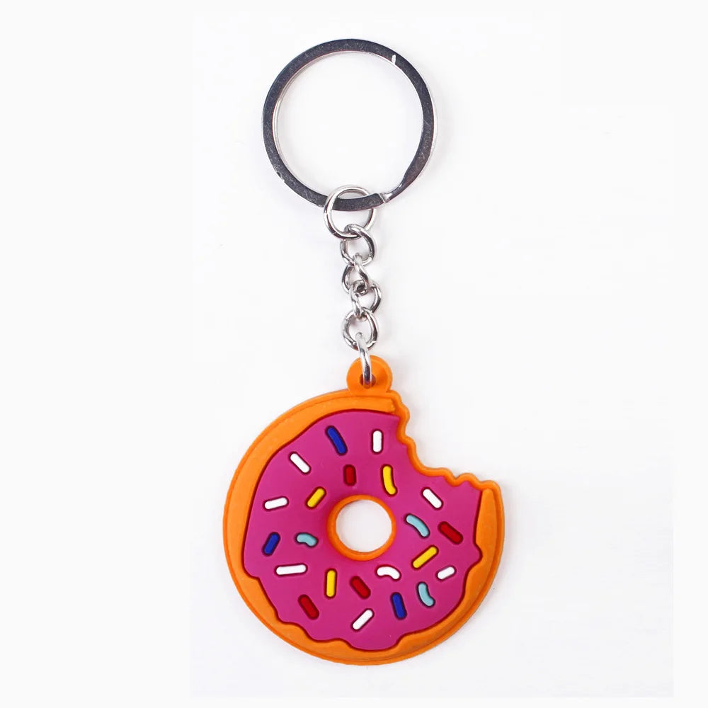 Creative Simulation Cute Donut keychain PVC keychain Schoolbag Pendant Car Key Decoration PVC Soft Glue Party Exquisite Gift