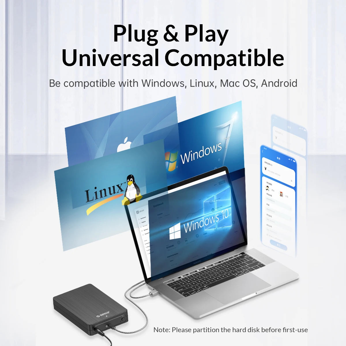 ORICO 3.5" HDD Case SATA to USB C 6Gbps External Hard Drive Case for 3.5 inch HDD Enclosure with 12V Power Adapter Support 18TB