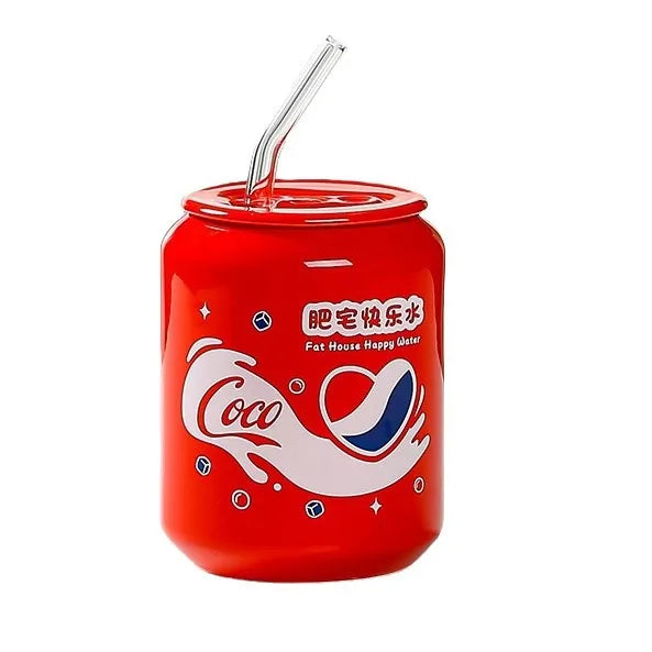 Fresh Creative Fruit Straw Cup Coke Soda Bottle Ceramic Mug with Lid Couple Souvenir Home Drinking Utensil Kitchen Appliance