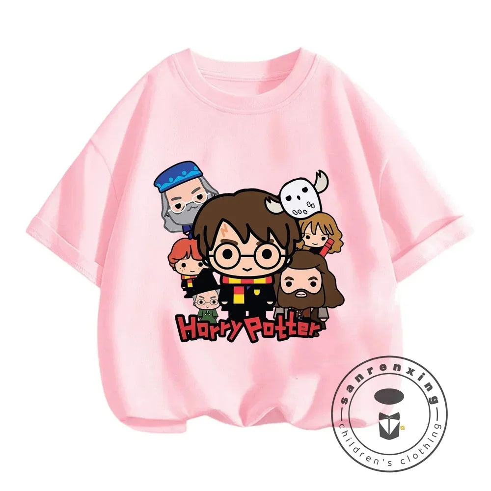 2025 Harries Children T-Shirt Magic Movie Clothes Potters Kawaii Anime Kid Boy Girl Tee Shirts Casual Tops Fashion Short Sleeve