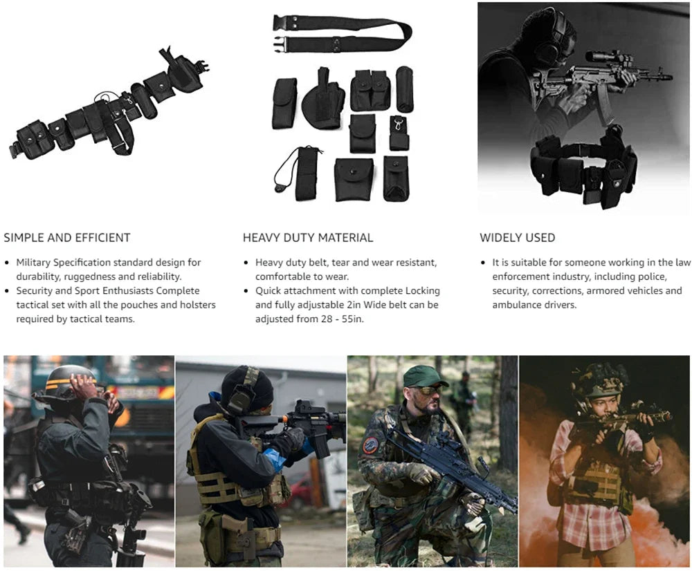 Police Tactical Belt Security Guard Belt, Versatile Military Modular Equipment System Molded Duty Belt Set for Law Enforcement