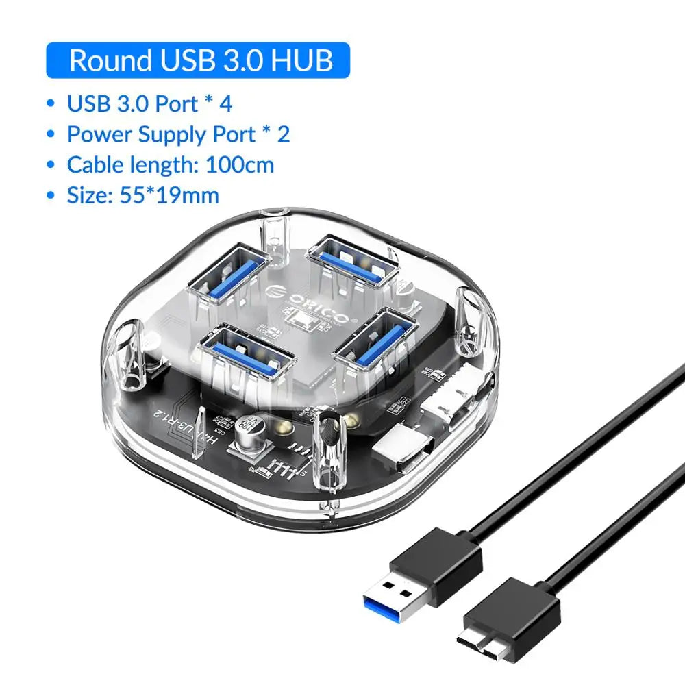ORICO 4/7 Port USB 3.0 Hub Dual Power Supply Splitter Adapter OTG USB C Charger Hub Powered PC Computer Peripherals Accessories