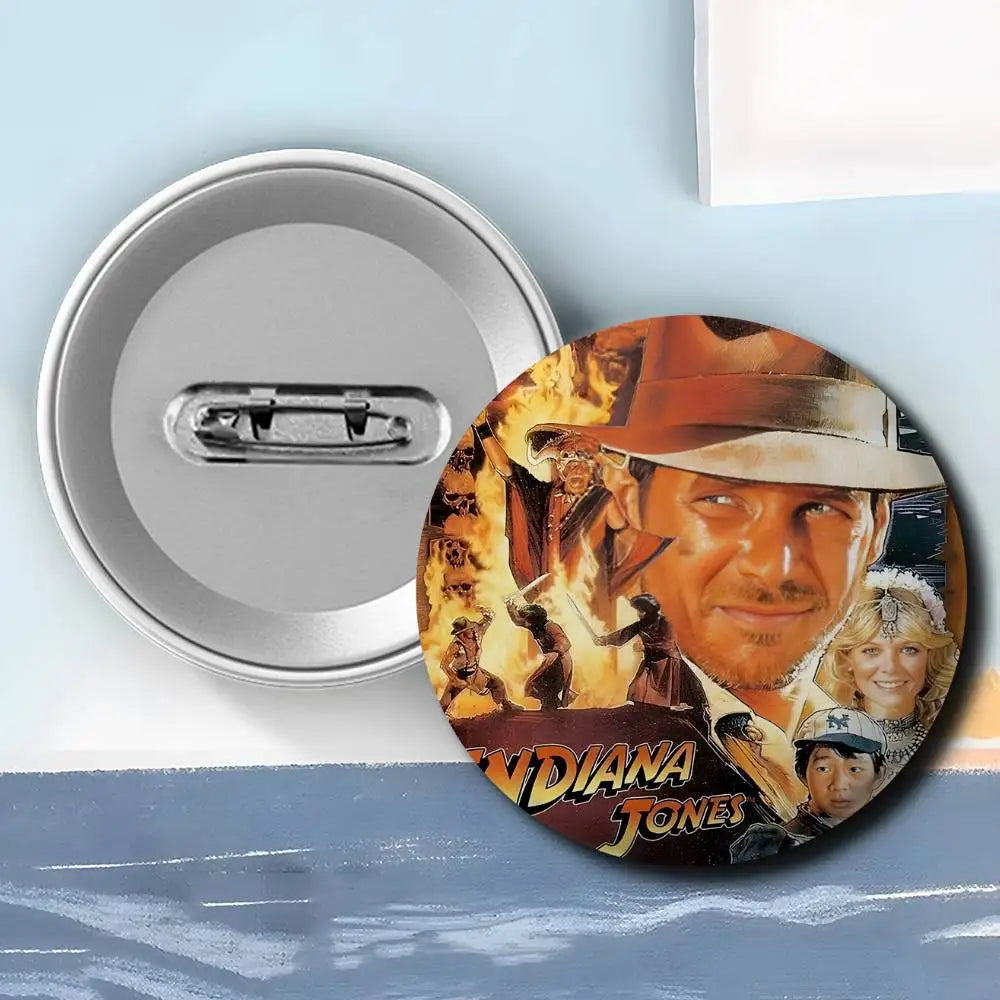 Classic Movie I-Indiana J-Jones Badges Round Exquisite Badge Brooches Creative Pins For Clothes Hat Backpack Gift Accessories