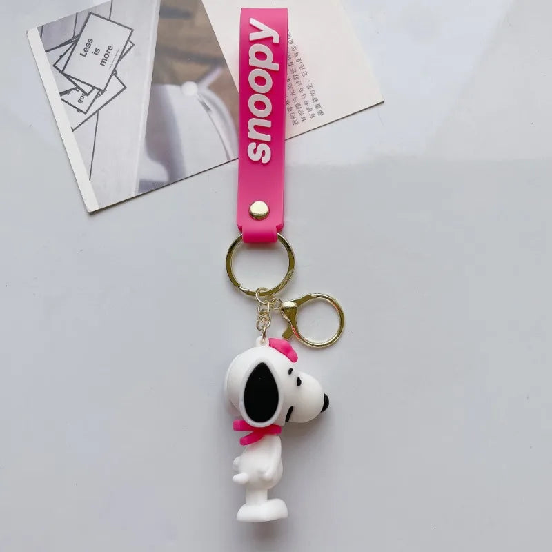 Snoopy Woodstock Charlie PVC Keychain Cute Cartoon Couple Chain Soft Rubber Small Pendant Key Ring Gift Decoration Accessories