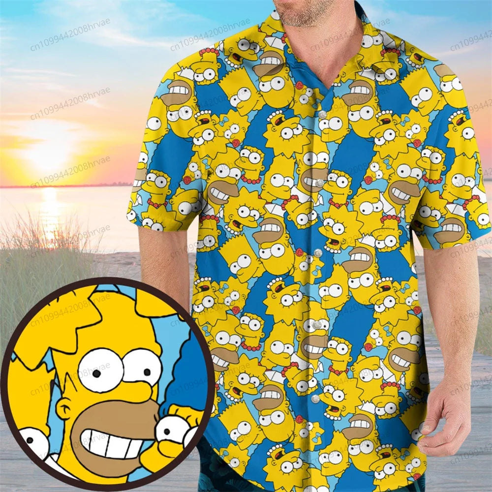 The Simpsons button down shirt, Homer Simpson in the bush shirt, Homer Hawaiian shirt, cartoon shirt for comedy lovers