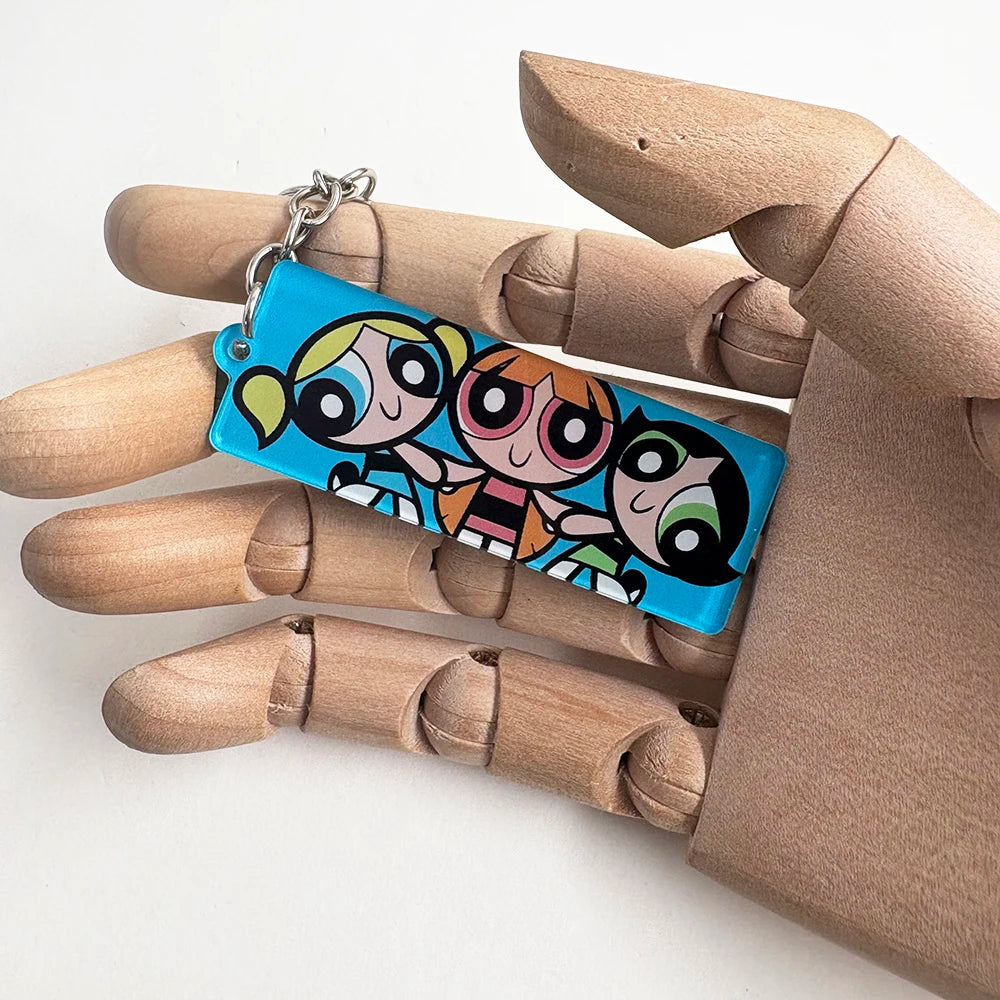 Cartoon Girl Keychain Powerpuff-Animation Keyring Fans Gift Cute Comic Character Peripheral Key Tag Accessories Collection