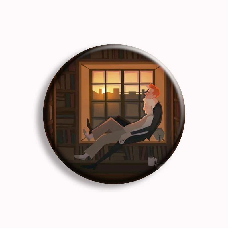 Good Omens Pin Comedy British TV Show Cartoon Brooch Crowley Angel Funny Badge Accessories For Backpack Decoration Friend Gift