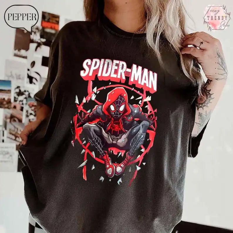 Spider Man Miles Morales Shirt Superhero Vintage T-Shirt Spiderman Comic Style Gift Gif for Birthday Disneyland Tshirt