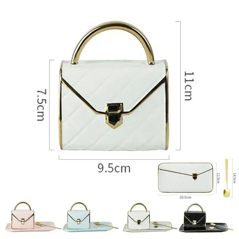 Handbag Shaped Mug Luruxy Coffee Cup Creative Tote Bag Shaped Cups Linner Saucer Set Dessert Afternoon Tea Mugs Drinkware Gifts