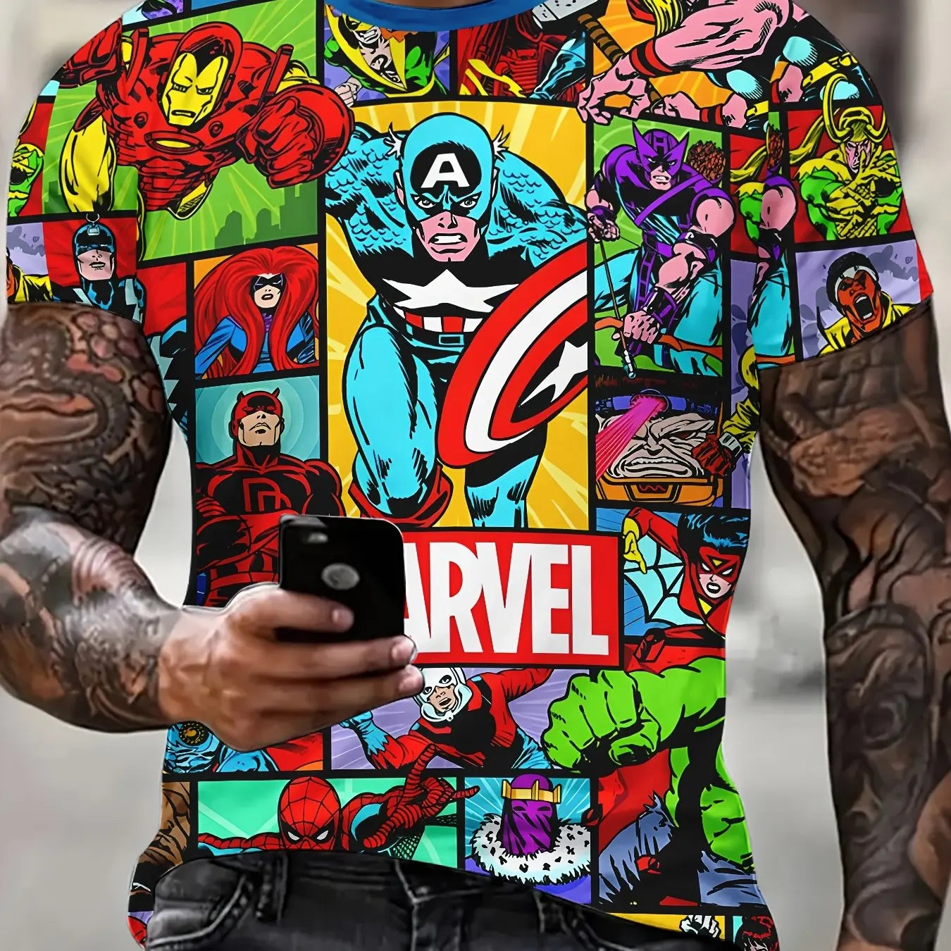 Marvel Heroes T-Shirt Graphic Tee Funny Slogan Letter 3D Print Casual Clothing Vintage Designer Summer New Independence Day Tee