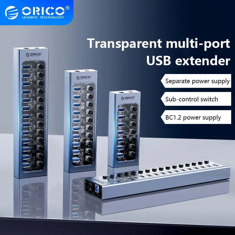 ORICO USB HUB USB 3.0 Hub Multi USB Splitter with QC Fast Charger 7/10/16 Port Multiple Expander USB 3.0 Hub with Switch for PC