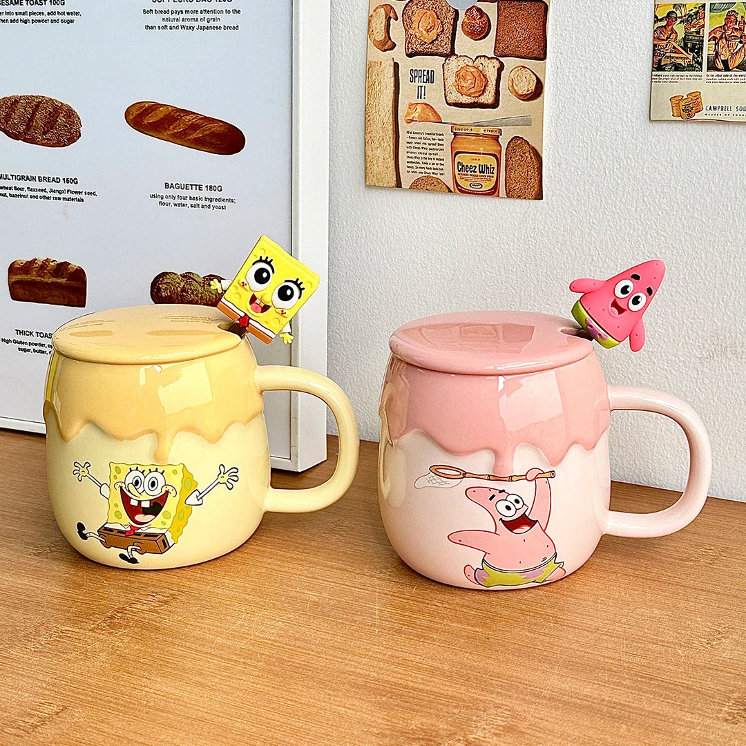 Cute SpongeBob Mugs Cartoon SquarePants Patrick Star Coffee Tea Milk Mugs Cups 400ML Creative Office Water Cup Anime Girls Gifts