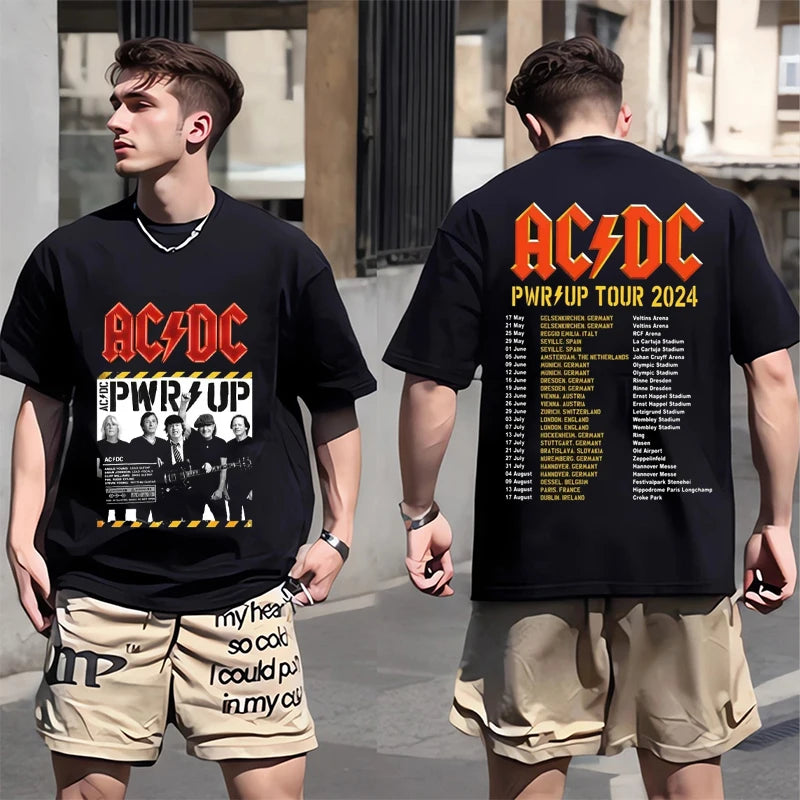 ACDC PWR UP TOUR 2024 Print Shirt Classic Patterned Shirt From 1979 Hip Hop Trend Tee Shors Sleeve Men's T-shirt 100% Cotton