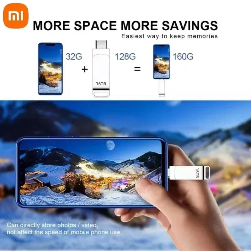 Xiaomi USB 3.2 16TB USB Flash Drive Memory Type-C 2-In-1 8TB 4TB OTG Pendrive 2TB High Speed Flash Disk 1TB For PC Laptop