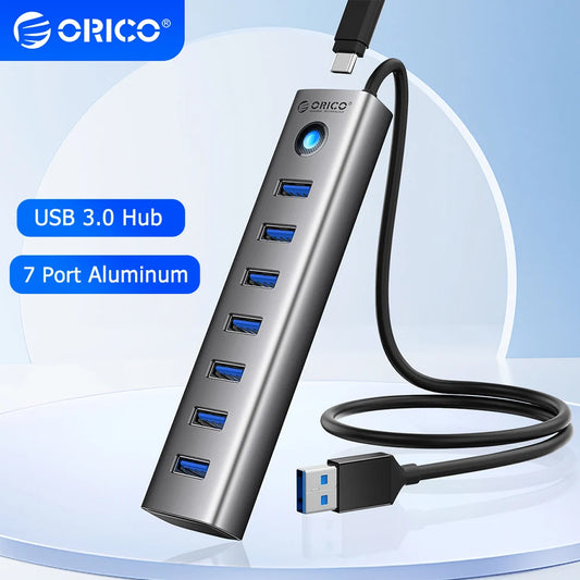 ORICO 7 Port USB A Hub 3.0 Docking Station 5Gbps Type C Splitter Extension Multi Socket Aluminum Adapter PC Laptop Accessories