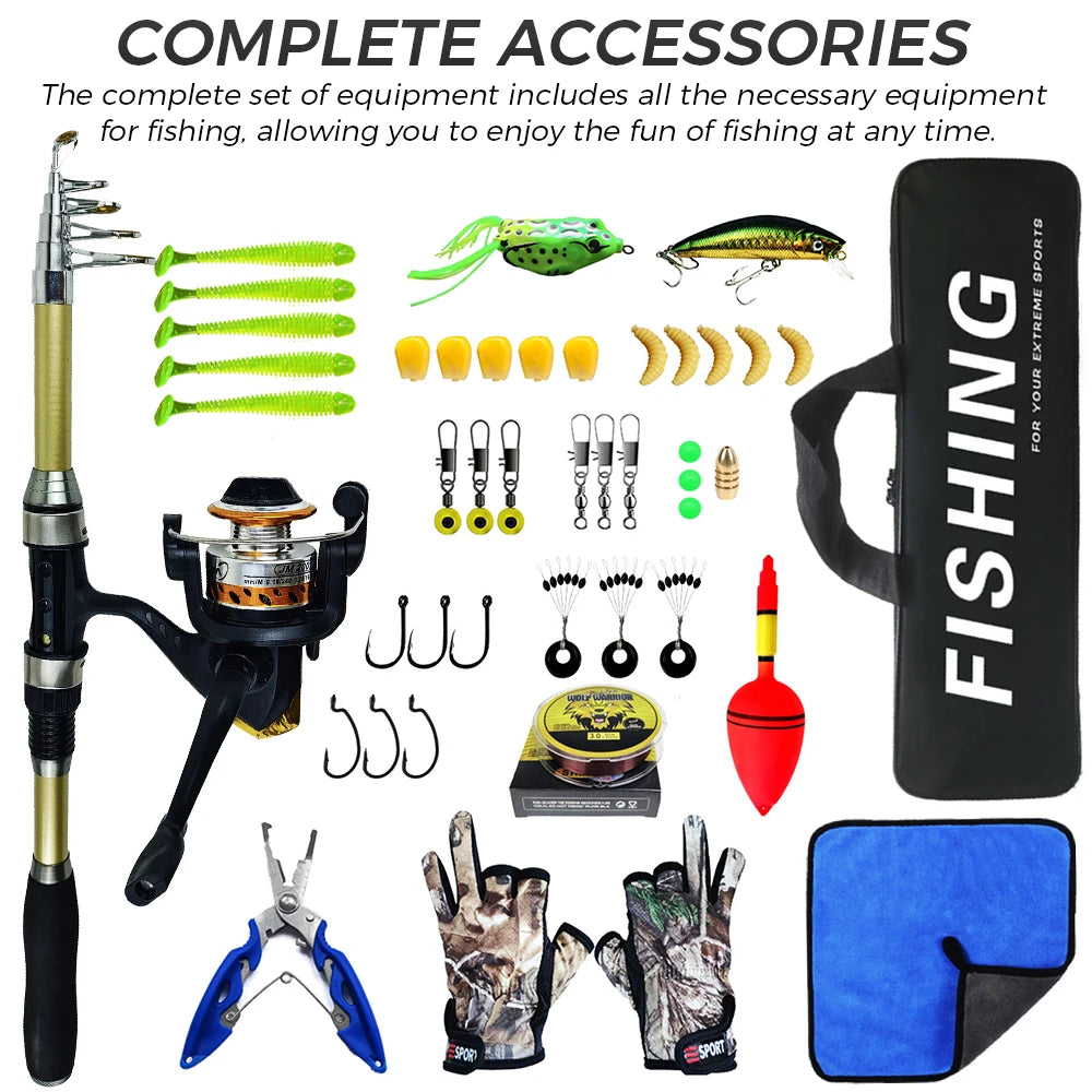 Fishing rod Set 1.8M Full Kits With Telescopic Fishing Rod And Spinning Reel 5.2:1 Baits Hooks Travel Pole Set 2025 NEW