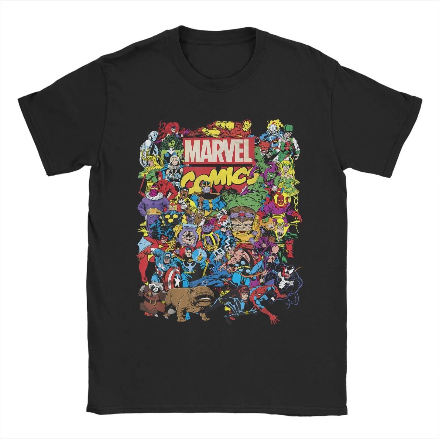 Men's Marvel Comics Avengers Heroes Group Shot T Shirts  Pure Cotton Clothes Vintage Short Sleeve Tees Gift Idea T-Shirt