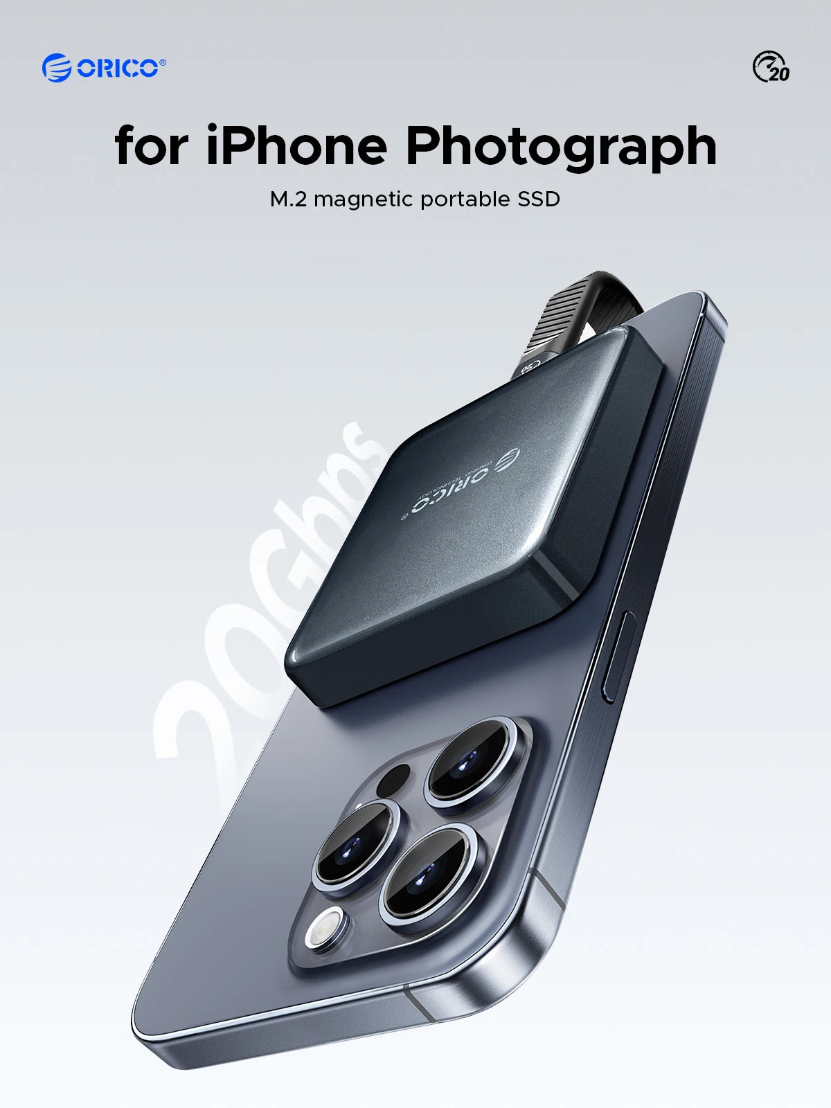 ORICO 1TB Magnetic External SSD, 4K ProRes HDR Record and Store, 2000MB/s Stable Transmission and Storage, Portable Solid State