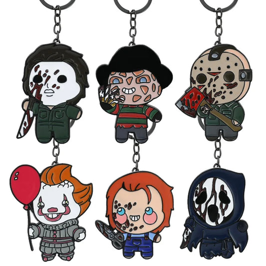 Horror Movie Characters Keychain Jason Freddy Michael Chucky Pennywise Enamel Metal Key Ring Bag Accessories for Women Men Gift