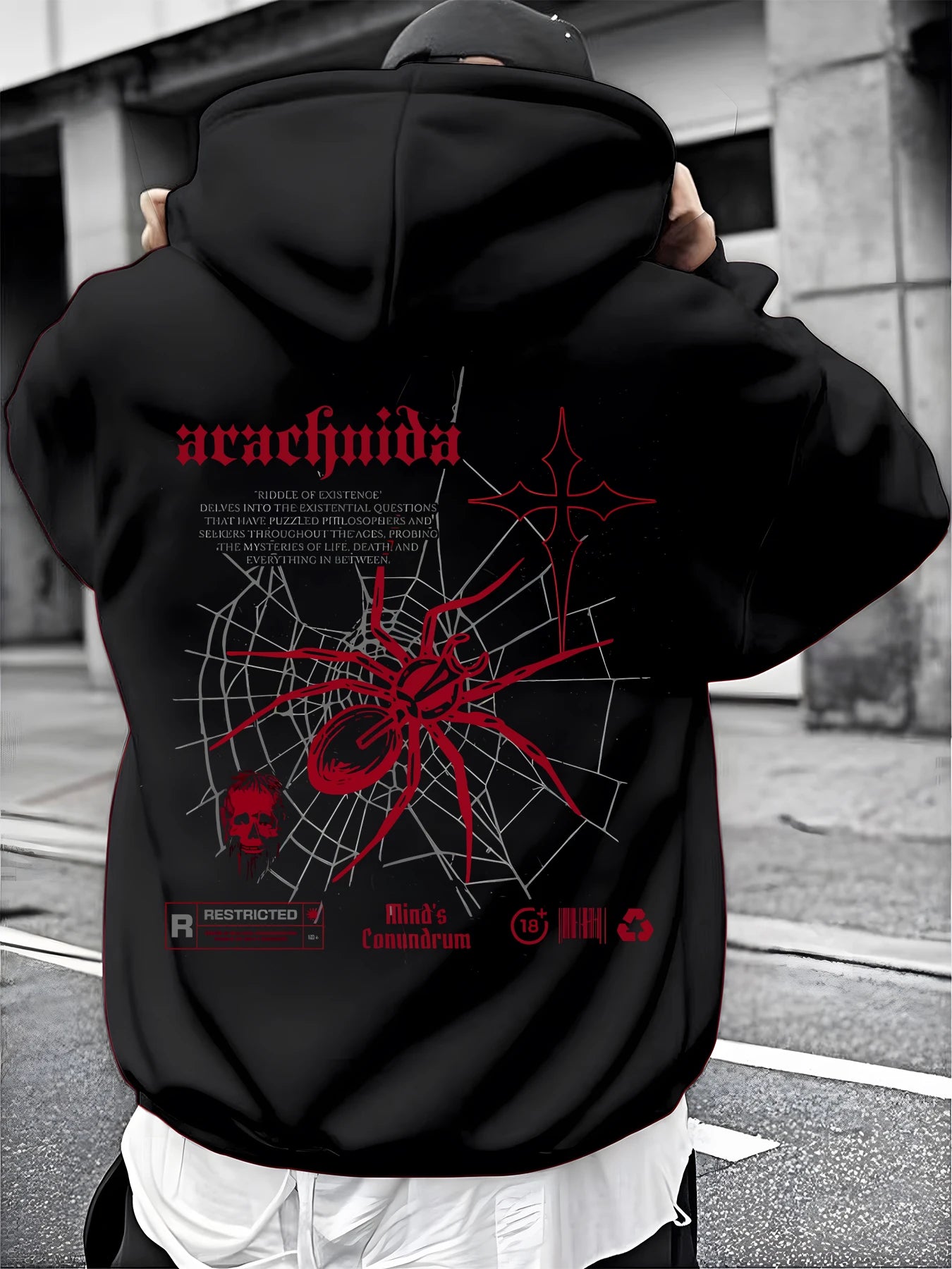 A Male Marvel Punisher with A Skull Print Effect Design Wearing A 100% Cotton Casual Hooded Sweatshirt on The Street