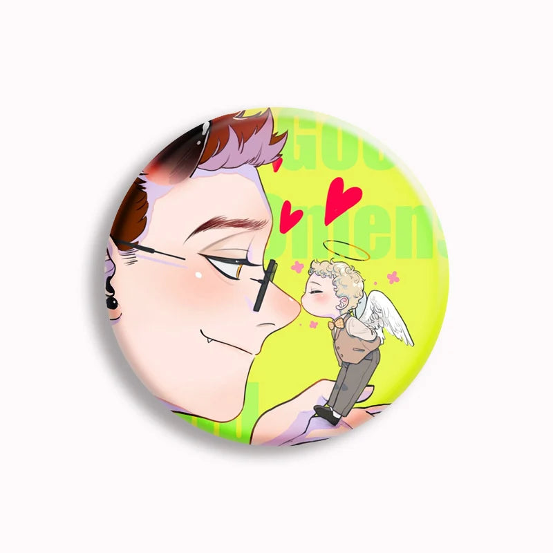 Good Omens Pin Comedy British TV Show Cartoon Brooch Crowley Angel Funny Badge Accessories For Backpack Decoration Friend Gift