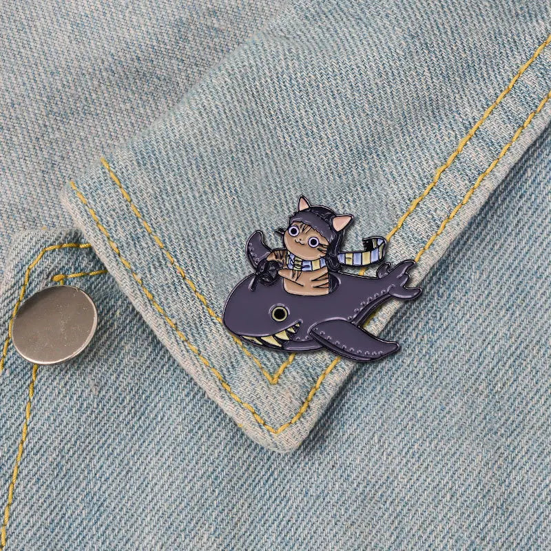 Keep a Positive Mindset pins Rainbow Shark Brooch Horror Movie-Inspired Badge Clothing Bags Jewelry Accessories Gifts for Friend